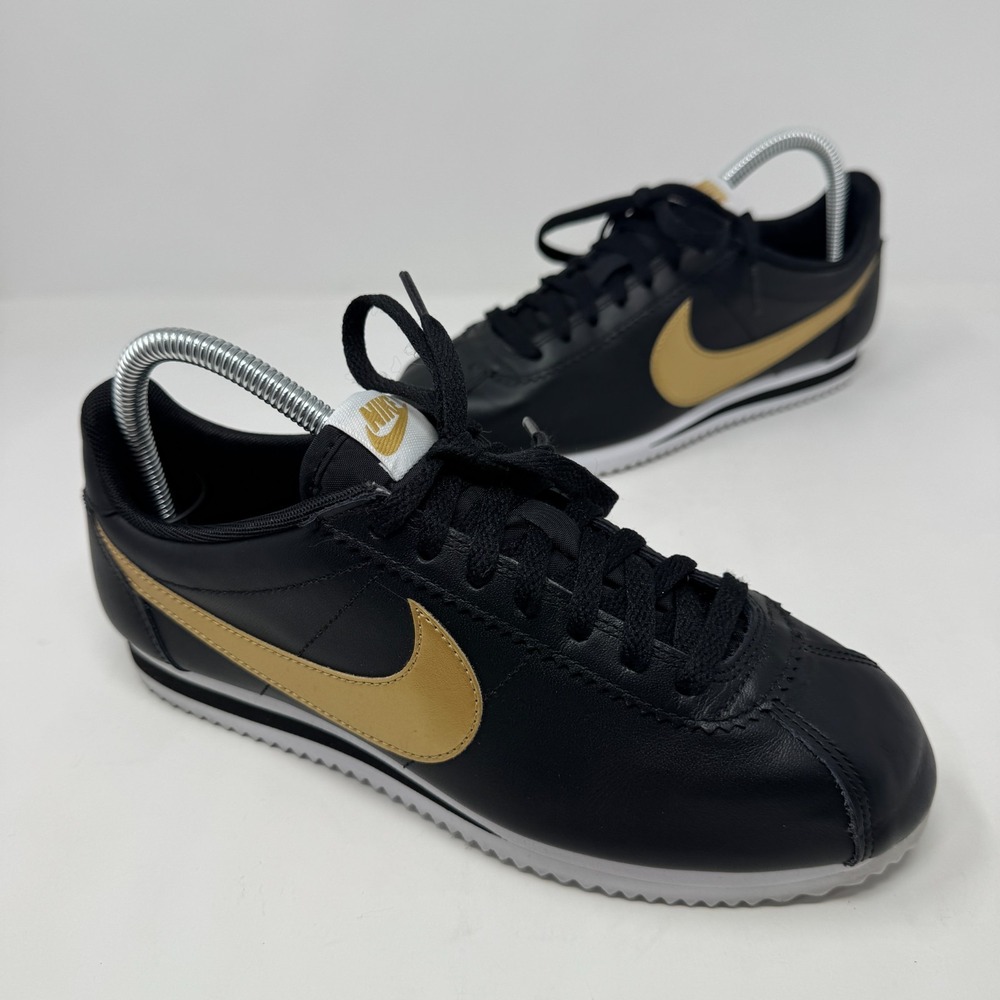 Nike Classic Cortez Leather XLV Black Metallic Gold 807471-012 Women's Size 8